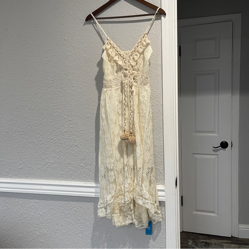Cupshe women’s Cream Lace Spaghetti Strap swim coverup Dress XS NWT - Picture 2 of 6